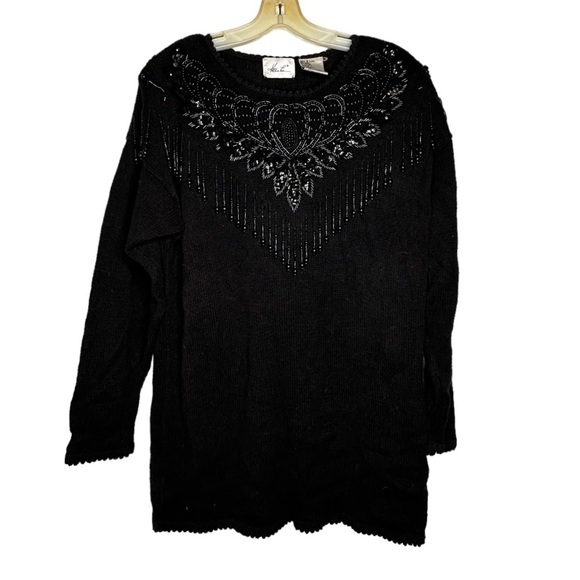Vintage Kathie Lee Black Beaded Sweater‎ - Picture 1 of 7